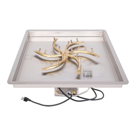 The Outdoor Plus 30x30 Square Drop-in Pan and 24 SS Square Bullet Burner - Low Voltage Electronic Ignition OPT-BP30SQDSSE12